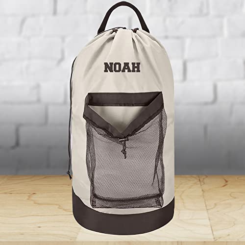 Personalized Laundry Bag Heavy Duty Custom Graduation University XL Bag Backpack with Hanging Shoulder Strap & Mesh Pocket - Back to School College Graduation Gift - Choose Your Font & Thread Color - color: White