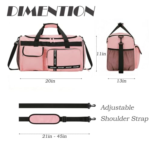 MAXTOP Large Gym Bag for Women Men Duffle Bag With Wet Dry Separation - color: Pink Set, style: Gym Bag&toiletry Bag(45l)