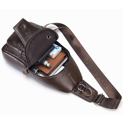 LUKZIJAES Genuine Leather Sling Bag for Men - color: #12-coffee