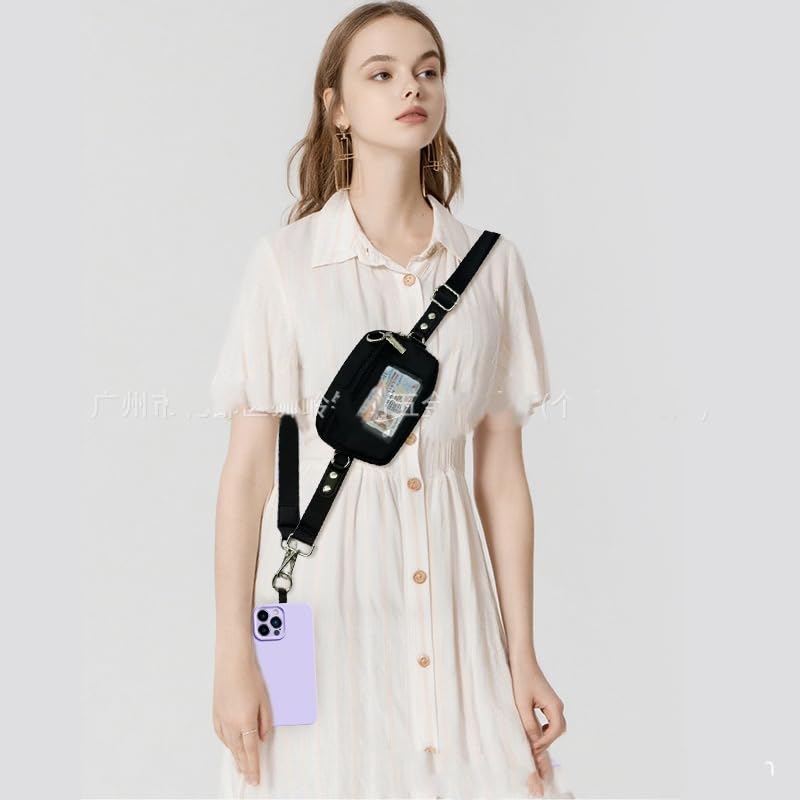 Clip And Go Strap for Phone with Wallet Checkered Crossbody Phone Lanyard With AntiTheft Zipper Pouch - color: Black Red-16