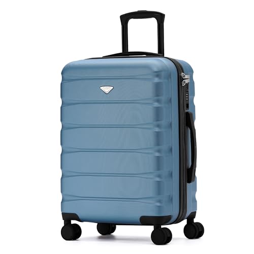 Flight Knight 24x16x10 Expandable Carry On Suitcase Hardside TSA Lock USB C Lightweight Luggage Silent Double Spinner Wheels Maximum Overhead Carry-On Bag For Virgin & South West Approved Airlines - color: Blue/Black, size: 24x16x10"