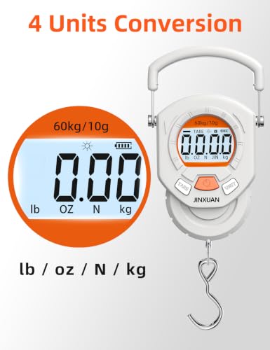 Fishing Scale Luggage Scale 132lb/60kg Digital Fish Scale, Fish Weight Scale with Backlit LCD Display, Luggage Weight Scale with 4 Units, 2 AAA Batteries, Hanging Scale for Fishermen Travelers - style: Battery Powered