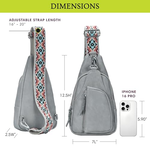 MMS Brands Antik Kraft Tasha Webbing Strap Sling | Vegan Leather Crossbody Sling Bag for Women with 16-20" Strap | - color: Grey