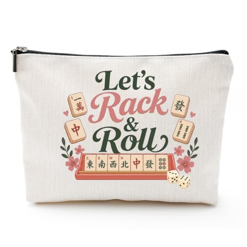 ZUYUROU Mahjong Makeup Bag, Linen Travel Cosmetic Pouch - color: Let's Rack and Roll