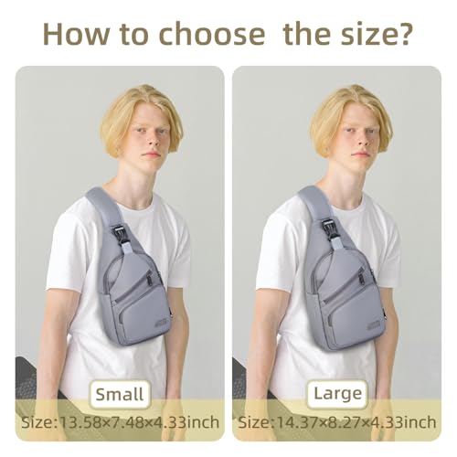 AMJ Crossbody Sling Bag Men Women, Casual Shoulder Backpack, Chest Daypack Satchel for Hiking Travel - color: Leather Grey, size: Large