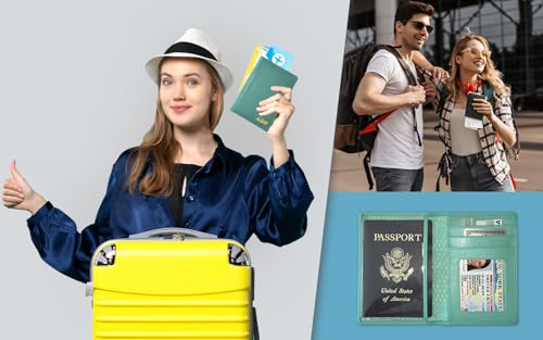 Personalized Monogrammed Turquoise Leather RFID Passport Wallet - color: Turquoise, style: Minimalist