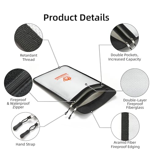 Upgraded Fireproof Document Bag (2200℉), 15”x 11” Waterproof Fireproof Money Bag for Cash with Zipper, Fireproof Safe for Home&Office, Important Document Storage Organizer for Valuables, Certificate