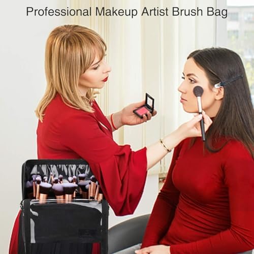 Makeup Brush Bag, Stand-up Makeup Brush Holder with Adjustable Divider - color: A1-Black, size: 1-Large