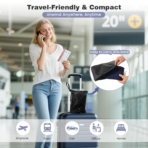 Inflatable Foot Rest Pillow for Airplane, 3 Height, Blue, 2-Pack | Adjustable Leg Rest Pillow for Air Travel, for Economy Class, Car, Office and Homes, with Earplugs and Eye Masks - size: 2 Pack