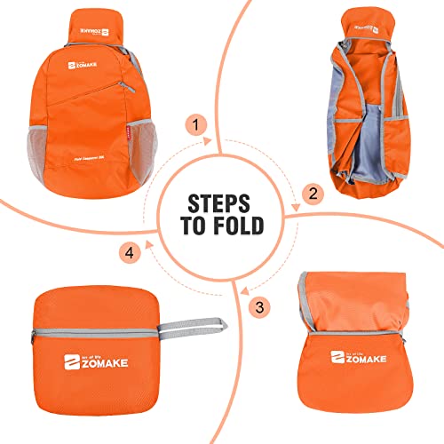 ZOMAKE Lightweight Packable Backpack 20L, Foldable Small Daypack for Hiking - color: Orange