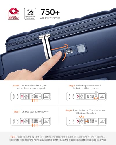 28 Inch Checked Luggage Side Opening Expandable Hardshell Suitcase, 100% PC Lightweight with Brake Spinner Wheels, TSA Lock - Large Travel Suitcase - color: Navy Blue, size: 28 IN