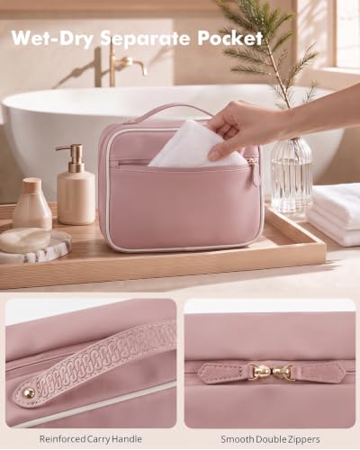 Prite Hanging Toiletry Bag for Women Waterproof Travel Makeup Bag - color: Pink, size: Large