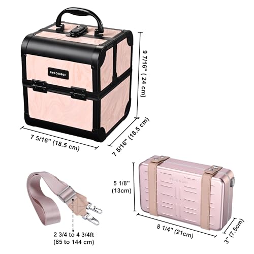BYOOTIQUE Aluminum Hard Shell Purse with Strap Cosmetic Makeup Case Travel - color: Pink With Travel Case
