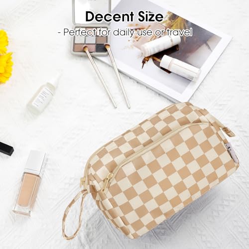 Narwey Travel Makeup Bag Toiletry Bag, Wide Open Cosmetic Bag for Women - color: C-Light Checkerboard, size: Small