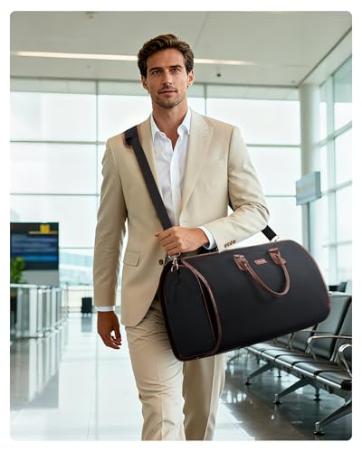LOVEVOOK Garment Bags for Travel,3 in 1 Garment Duffle Bags with Shoe Pouch - color: Black with brown, size: Large-3 Pcs