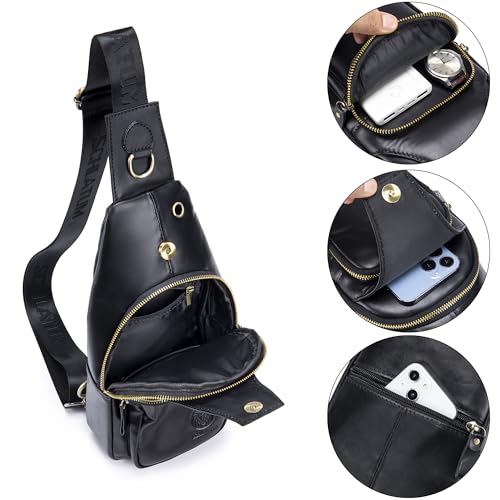 LUKZIJAES Genuine Leather Sling Bag for Men - color: #11-black