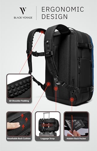 Vortex Vacuum Seal Travel Backpack 60L Expandable Air Compression System Water Resistant TSA Lock Carry-On - color: Blue