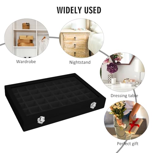 Vicoter 48 Grid Velvet Jewelry Tray Clear Lid Rings Earrings - color: Black, size: 48 Grid
