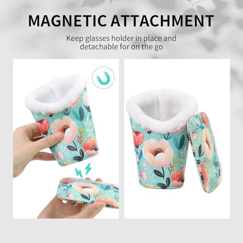 Plush Lined Eyeglasses Holder, Cute Glasses Stand for Women Kids - color: Blue Flower