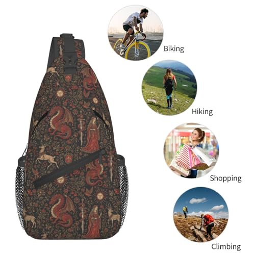 Sling Backpack Unisex Crossbody Chest Bag Shoulder Chest Bag For Women Men Hiking Travel - color: Gothic Medieval