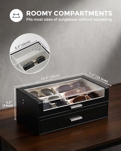ProCase 12 Slots Sunglasses Box with L-Shaped Clear Lid -Black - color: Black, size: Medium
