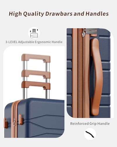 3 Piece Expandable Luggage Set with Spinner Wheels Hardshell Suitcase Set - color: Navy Blue