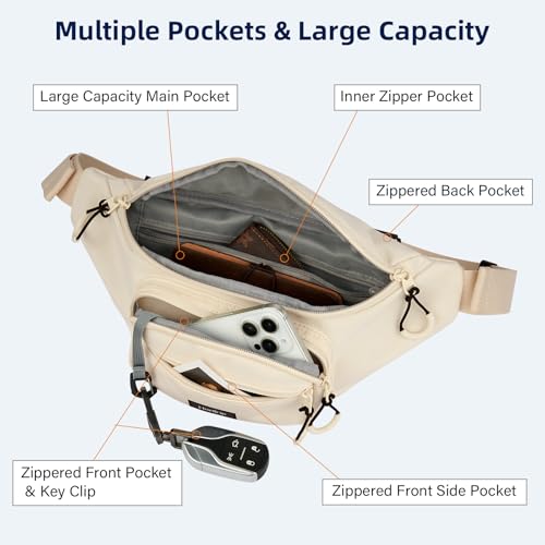 HanTrip Crossbody Sling Bag Fanny Packs Waist Purse for Men - color: Offwhite