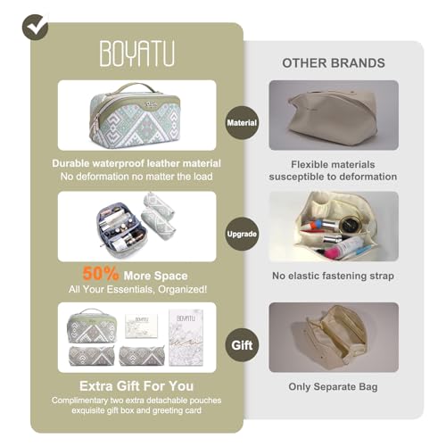 BOYATU Travel Makeup Bag Organizer: Boho Large Capacity Cosmetic Bag Sets - color: 17-Mint Green