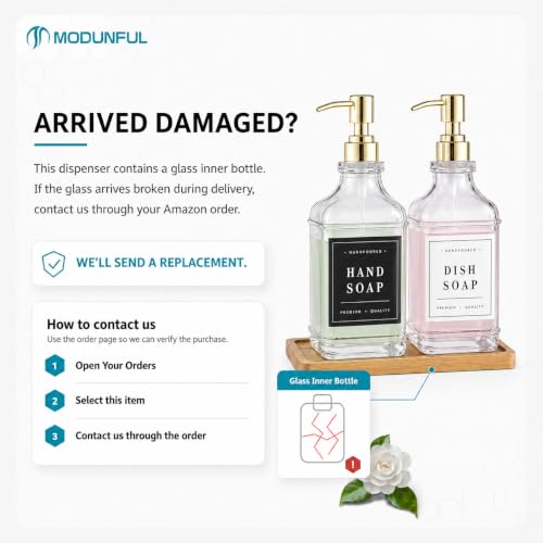 Kitchen Glass Soap Dispenser Set with Tray 2 with Gold Rust Proof Pump - color: Dm2647-gold
