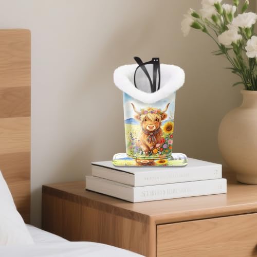 Plush Lined Eyeglasses Holder, Cute Glasses Stand for Women Kids - color: Multicolor Highland Cattle