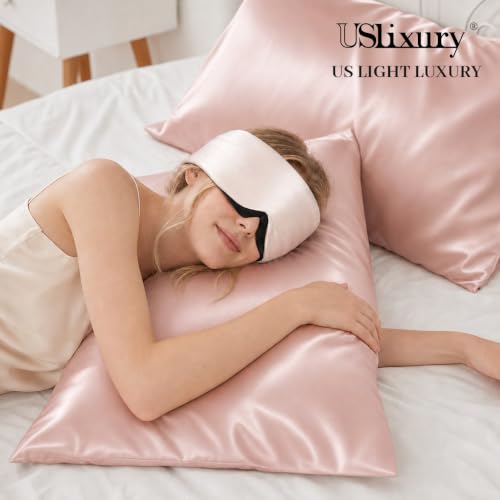 USlixury® 3D Contoured Silk Sleep Mask, Total Blackout&Zero Eye Pressure - color: Pink