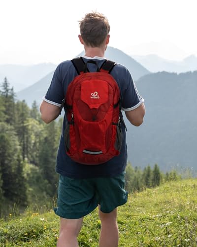 WATERFLY Lightweight Packable Hiking Backpack, 30L Day Pack Red | Foldable, Water Resistant Travel Daypack with Multiple Pockets, Wet Pocket, Ultralight Day Pack for Woman Man, Everyday Carry - color: Red