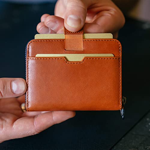 Vaultskin Mayfair Premier Leather Zip Wallet - Ultimate RFID Safety, Streamlined for Style & Functionality for Men and Women - color: Cognac