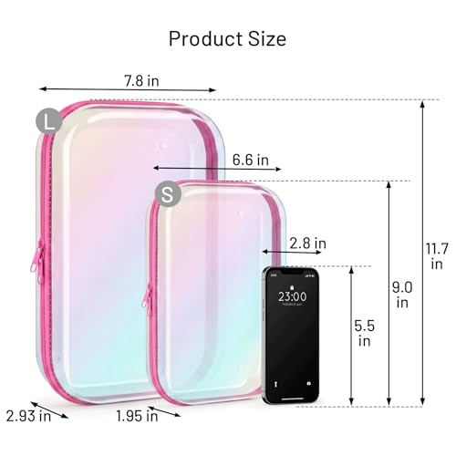 Clear Hard Shell Zipper Organizer Cases, 2 Pack, Iridescent - color: Pink Iridescent