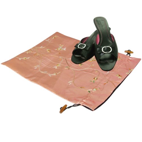Wrapables Beautiful Embroidered Silk Travel Bag for Lingerie & Shoes - Peach - color: Peach, size: 14"L x 11"W