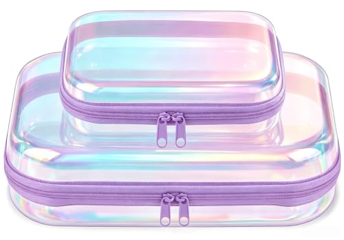 Clear Hard Shell Zipper Cases, 2 Pack, Iridescent - color: Purple