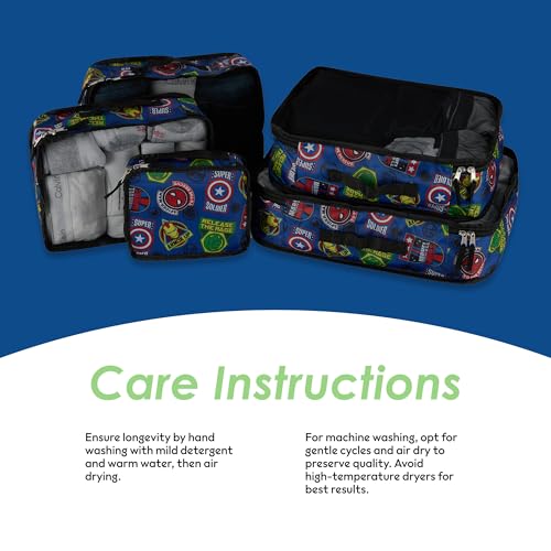 Marvel Comics 5-Piece Packing Cube Set - Spiderman, Ironman, Captain America - 5 Piece Packing Cubes Compression Travel Essential Accessories - Luggage Suitcase Organizer Set - For Kids, Adults - color: Blue
