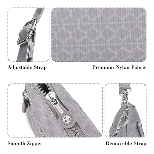 Small Wristlet Wallets for Women Nylon RFID Cross body bag - color: Gray Checked