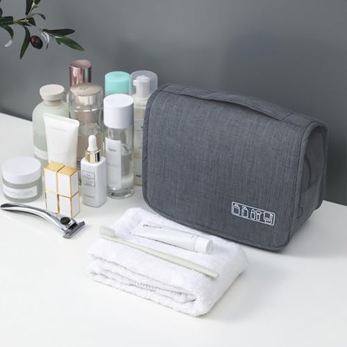 Sechunk Toiletry Bag Water-Resistant Makeup Cosmetic Bag Travel Organizer for Accessories Travel Bag with Hanging Hook - color: Grey