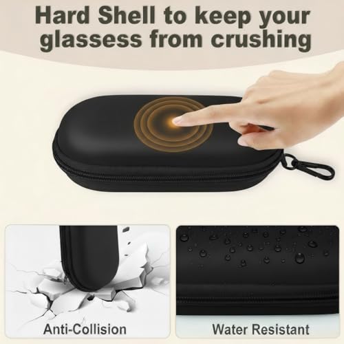 Double Eyeglass Case with Cleaning Cloth, Dual Sunglasses Organizer, Zipper Closure for Travel - color: Black