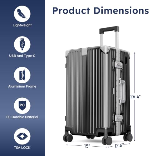 ALPHA CAMP Trunk Luggage 24 Inch with Aluminum Frame Zipperless Suitcase - color: Black, size: 24 Inch