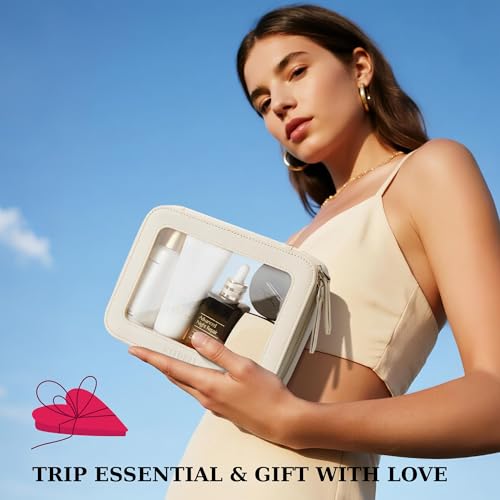 Clear Makeup Bag, Cosmetic Make Up Pouch with Zipper,Medium Beige - color: Beige, size: Medium