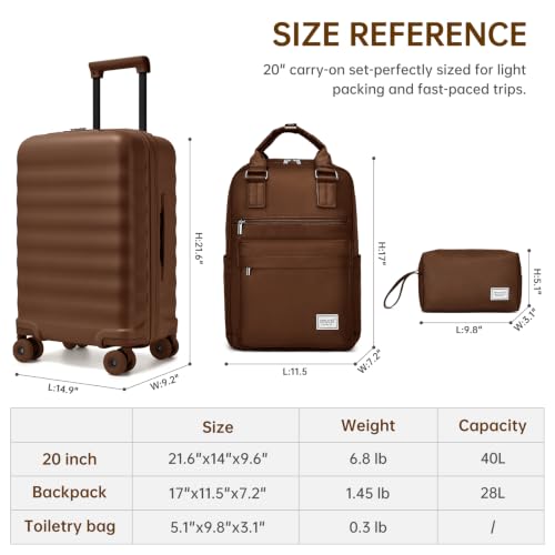 Carry On Luggage Set 3 Piece, Carry-on Suitcase With Wheels - color: BT-Mocha