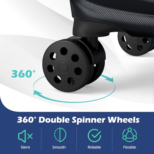 GYMAX Luggage Sets 3 Pieces Hardside Suitcase with Spinner Wheels & Lock, 20” Carry On, 24” & 28” Checked Luggage Set, Lightweight Portable for Travel, Business (Black,Pin Stripe) - color: Black, style: Pin Stripe