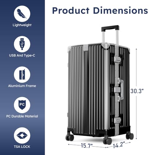 ALPHA CAMP Trunk Luggage 28 Inch with Aluminum Frame Zipperless Suitcase - color: Black, size: 28 Inch