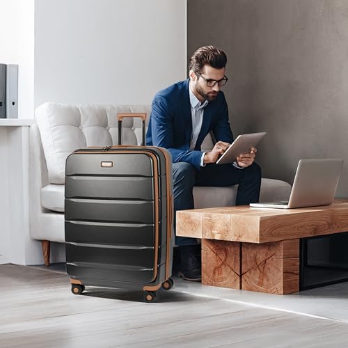 28'' Checked Luggage,Expandable 20% Suitcase,TSA LOCK - color: Grey, size: 28" Large Checked