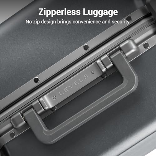 LEVEL8 Zipperless Carry On Luggage Airline Approved with Aluminum Frame, Hard Shell Suitcase with Spinner Wheels, Metal Checked Luggage with Double Tsa Locks, 20 Inch, Grey - color: Grey, size: Carry-On 20 Inch (Without Organizers)