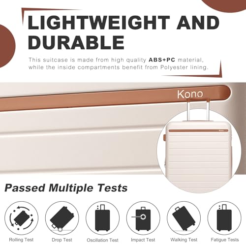 Kono Checked Suitcase 24in Expandable ABS+PC Side Handles luggage White - color: Cream White, size: Checked-Medium 24-Inch
