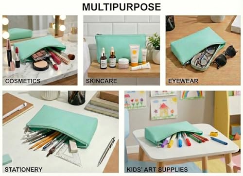 Waterproof Travel Makeup Brush Holder, Silicone Makeup Bag with Zipper Pouch Holder Case for Organizing Cosmetics,Daily Work Item,Travel Pouch for Women,Storage Bag Teal Green