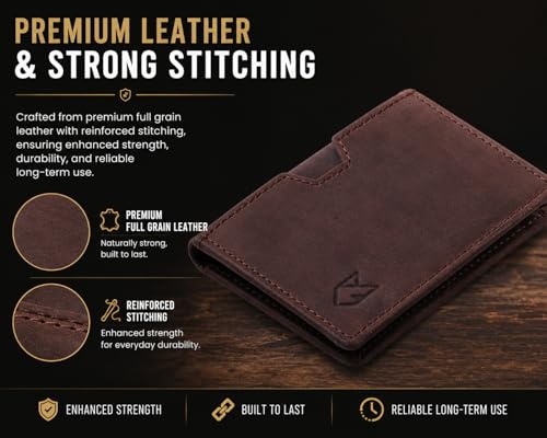 FOXHACKLE Full Grain Leather Credit Card Holder for Men and Women, Slim Bifold RFID Blocking Wallet, Thin Front Pocket Minimalist Wallet, Small Card Case. - color: Hunter Coffee Brown
